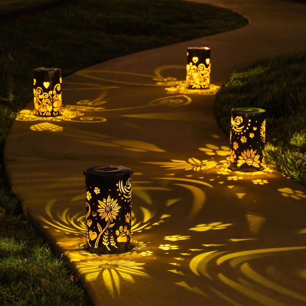 iHeartDogs Pet Memorial Gifts - Artisan Shadow Solar Lantern 'Sunflowers & Paws' - This Pet Loss Gift Feeds 7 Shelter Pets in Honor of Your Departed Pet