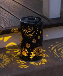iHeartDogs Pet Memorial Gifts - Artisan Shadow Solar Lantern 'Sunflowers & Paws' - This Pet Loss Gift Feeds 7 Shelter Pets in Honor of Your Departed Pet