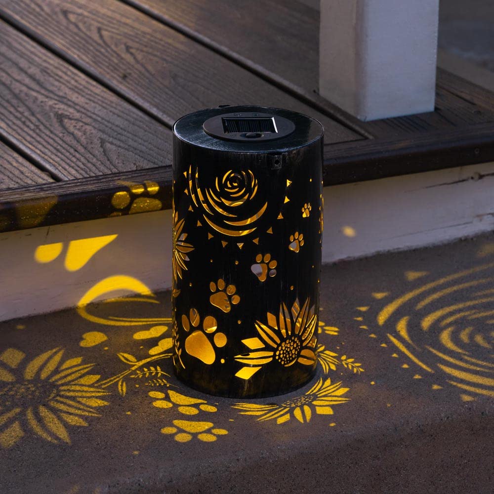 iHeartDogs Pet Memorial Gifts - Artisan Shadow Solar Lantern 'Sunflowers & Paws' - This Pet Loss Gift Feeds 7 Shelter Pets in Honor of Your Departed Pet