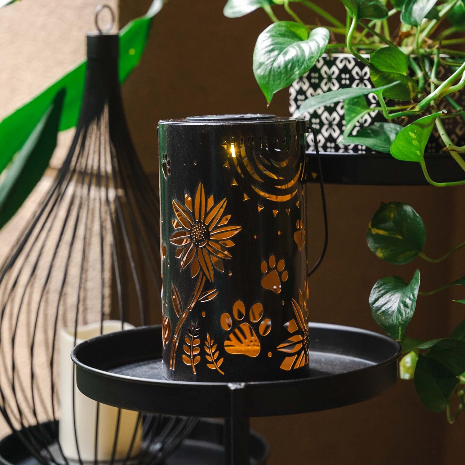 iHeartDogs Pet Memorial Gifts - Artisan Shadow Solar Lantern 'Sunflowers & Paws' - This Pet Loss Gift Feeds 7 Shelter Pets in Honor of Your Departed Pet