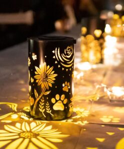 iHeartDogs Pet Memorial Gifts - Artisan Shadow Solar Lantern 'Sunflowers & Paws' - This Pet Loss Gift Feeds 7 Shelter Pets in Honor of Your Departed Pet