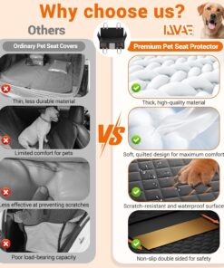 IJVAE Dog Seat Cover for Back Seat, Hard Bottom Back Seat Extender Holds 500 lbs, Waterproof & Nonslip Car Hammock for Large Pets, Comfortable Travel Seat Protector for SUV and...