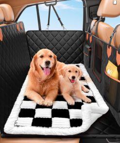 IJVAE Dog Seat Cover for Back Seat, Hard Bottom Back Seat Extender Holds 500 lbs, Waterproof & Nonslip Car Hammock for Large Pets, Comfortable Travel Seat Protector for SUV and...