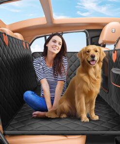 IJVAE Hard Bottom Car Seat Cover for Dog swith Removable Soft Blankets,Scratch-Proof and Anti-Slip Car Dog Hammock for Large Dogs Brown for Car, SUV