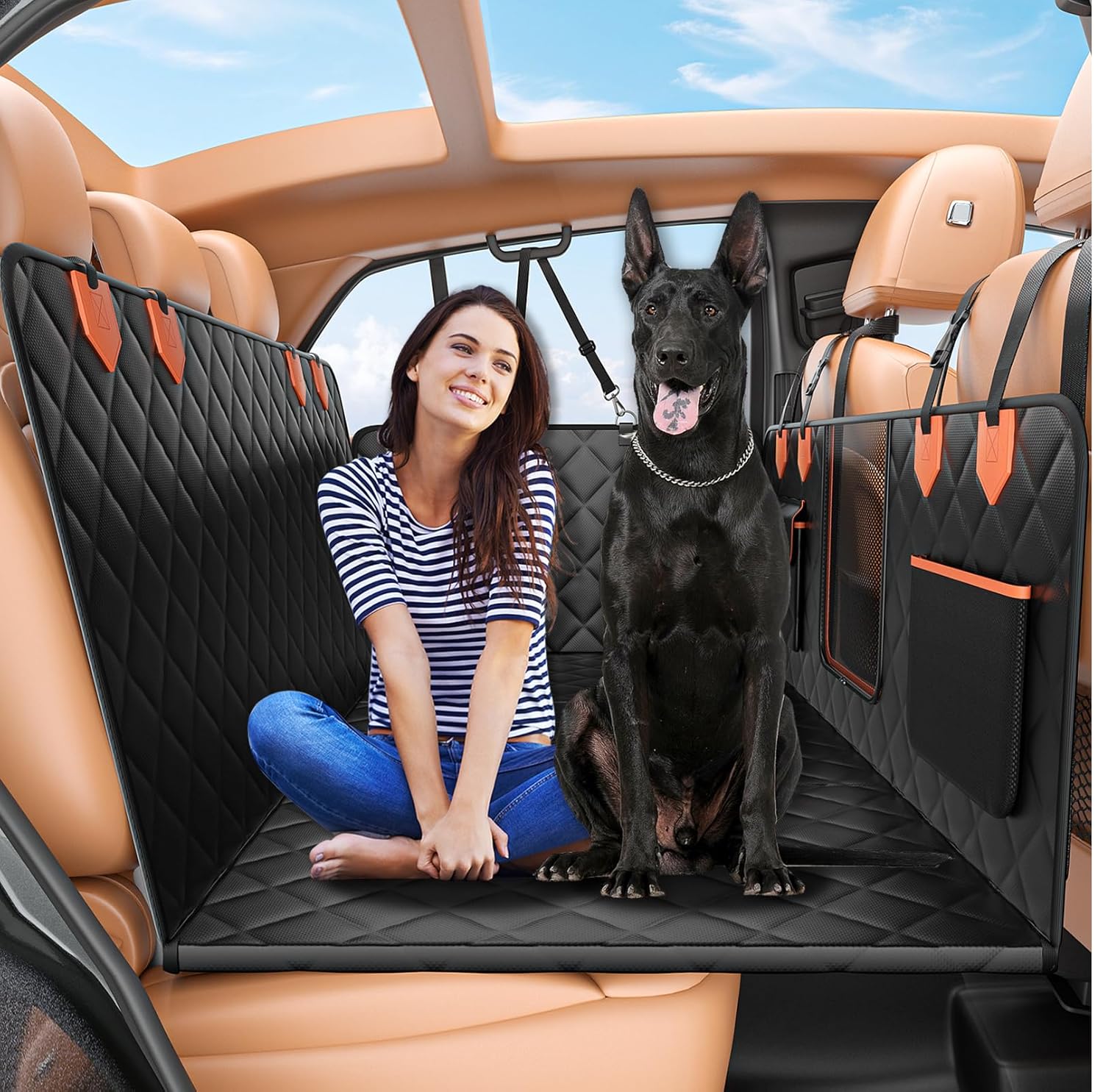 IJVAE Hard Bottom Car Seat Cover for Dog swith Removable Soft Blankets,Scratch-Proof and Anti-Slip Car Dog Hammock for Large Dogs White for Car, SUV
