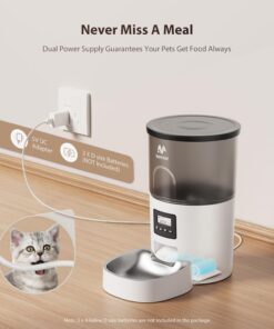 IMIPAW Automatic Cat Feeder, 3L Timed Pet Dry Food Dispenser with Clog-Free Design, Auto Feeder for Cats, 1-6 Meals Per Day, Desiccant Bags, with Stainless Steel