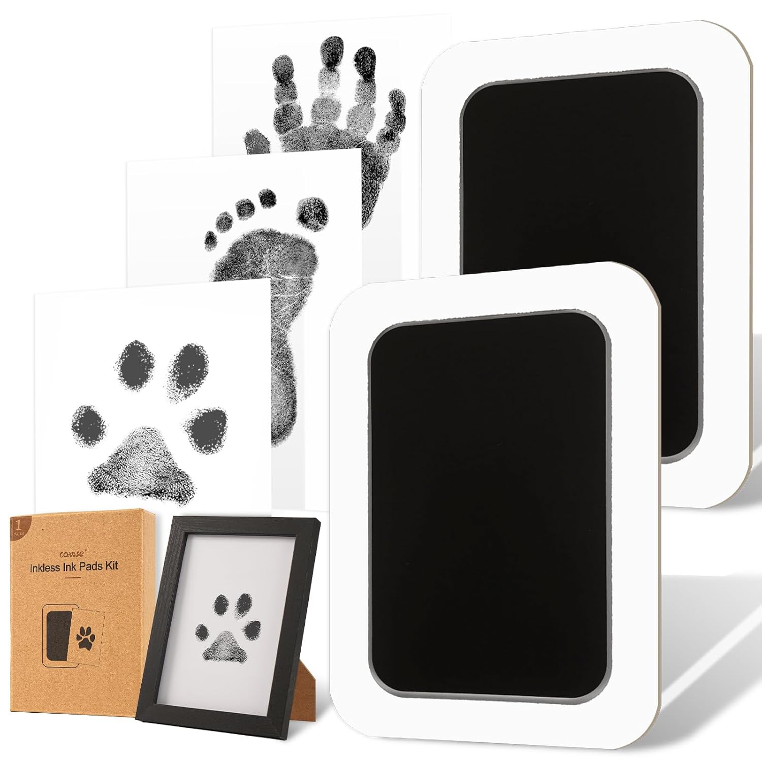 Inkless Paw Print Kit for Dogs,Cats & Babies - Clean Touch Dog Nose & Baby Handprint Kit,Mess Free Dog Paw Print Kit,4-Pcs Ink Pads & 2 Wooden Frames - Keepsake Gifts for Pet...