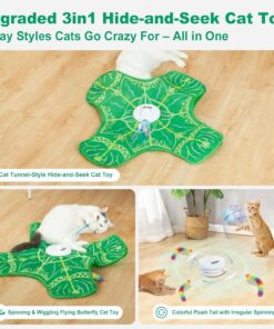 Interactive Cat Toys for Indoor Cats,[Newly Upgraded] Rechargeable Touch Activated Hide and Seek Kitten Toys for Bored Indoor Adult Cats with Fluttering (Green)