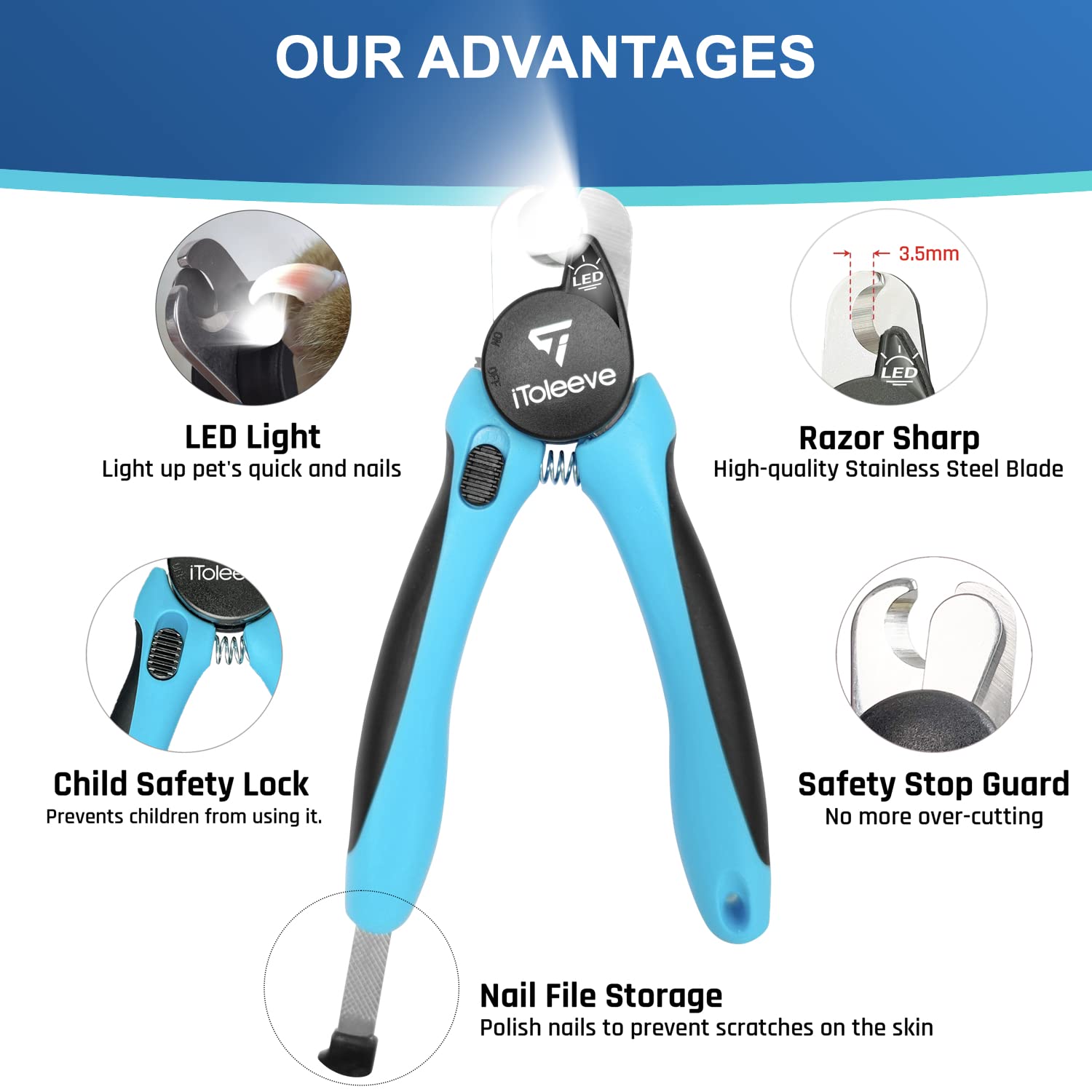 iToleeve LED Dog Nail Clipper with Light, Illuminates Nails or Bloodline for Safe and Easy Trimmers, Extra Sharp for Thick Nails, Quick Sensor, Avoid Over Cutting Toenail, for...