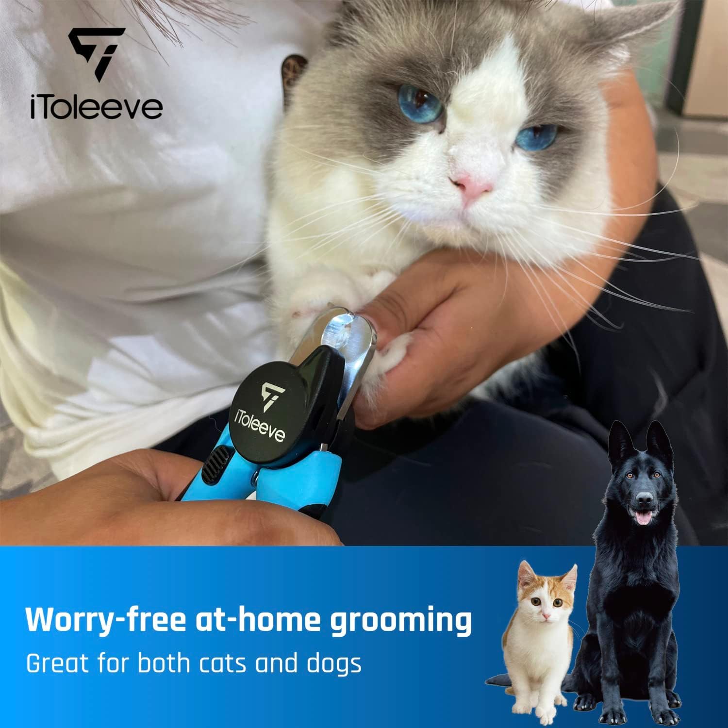 iToleeve LED Dog Nail Clipper with Light, Illuminates Nails or Bloodline for Safe and Easy Trimmers, Extra Sharp for Thick Nails, Quick Sensor, Avoid Over Cutting Toenail, for...