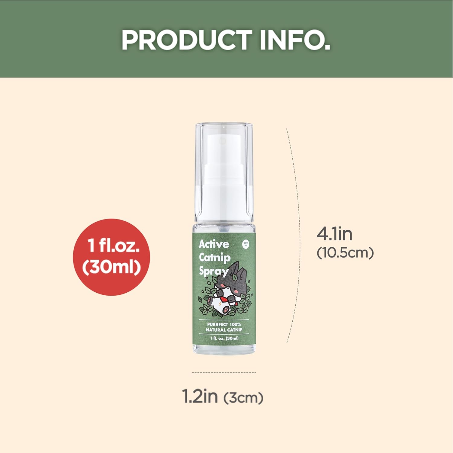 JAYU PET Active Catnip Spray - High Potency Transparent Liquid Spray Made of Fresh Organic Catnip for Indoor Cats and Kittens, Relieves Stress, Calming, Revives Toys (1fl oz)...