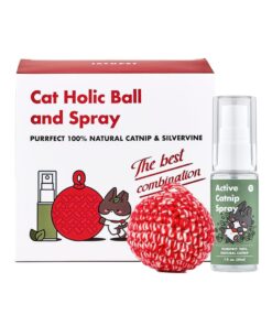 JAYU PET Cat Holic Ball and Spray - Handmade Kicker Ball Silvervine Inside (2.7 inch) & High Potency Essential Catnip Spray (1fl oz) for Indoor Cats and Kittens, Relieves...