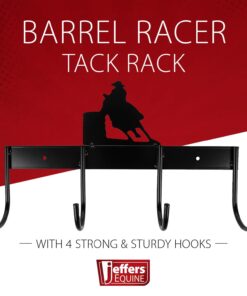 Jeffers Wall Mount 4 Hook Horse Tack Rack - Barrel Racer - Black Metal Organizer for Bridles, Halters, Reins, Lead Ropes, Barn, Stable, Garage, Farmhouse Wall Decor, Western...