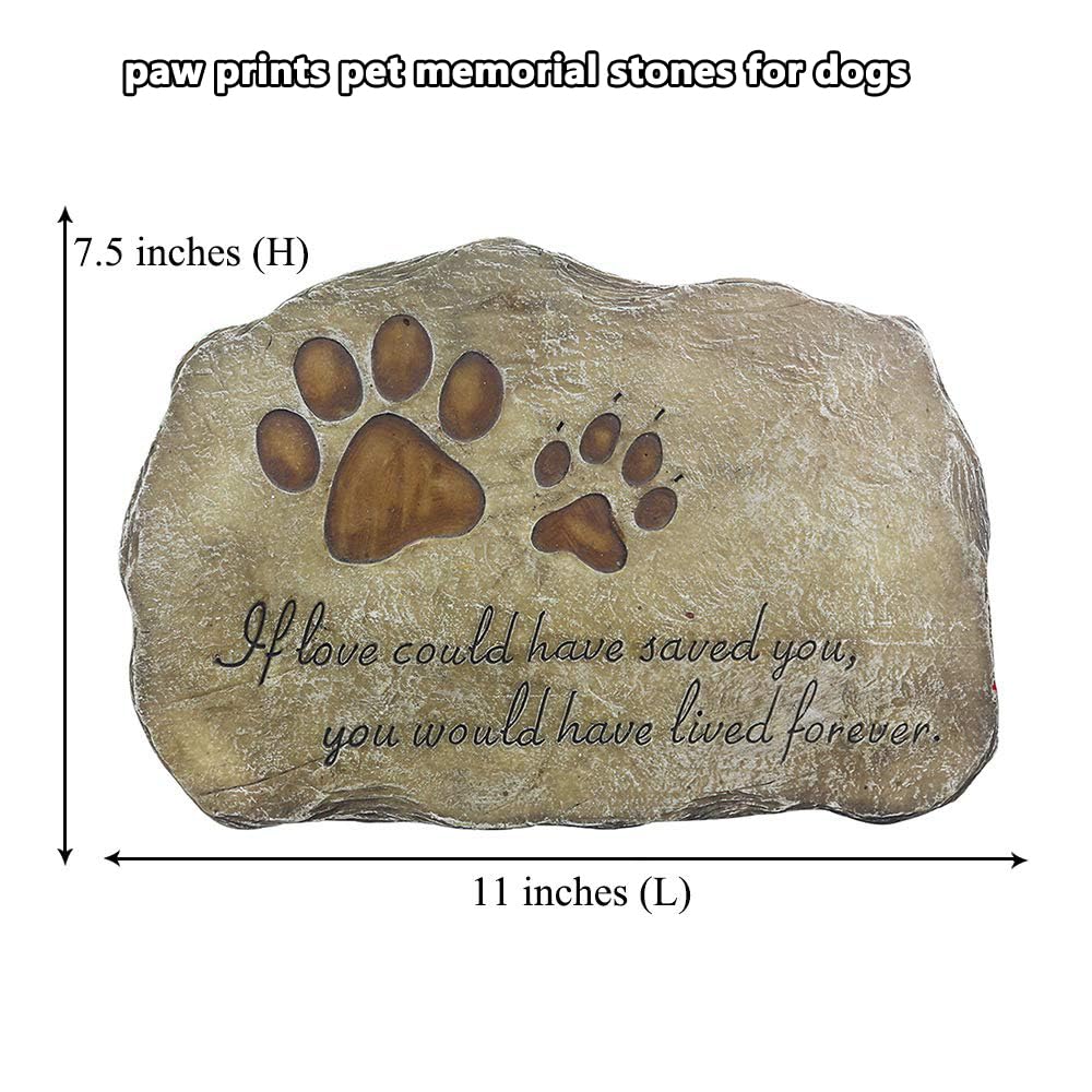 jinhuoba Paw Prints Dog Pet Memorial Stones, Pet Garden Stone Grave Marker for Dog or Cat, Hand-Painted Pet Memorial Gift Loss Gifts Sympathy Gifts for Dogs or Cats Indoor or...