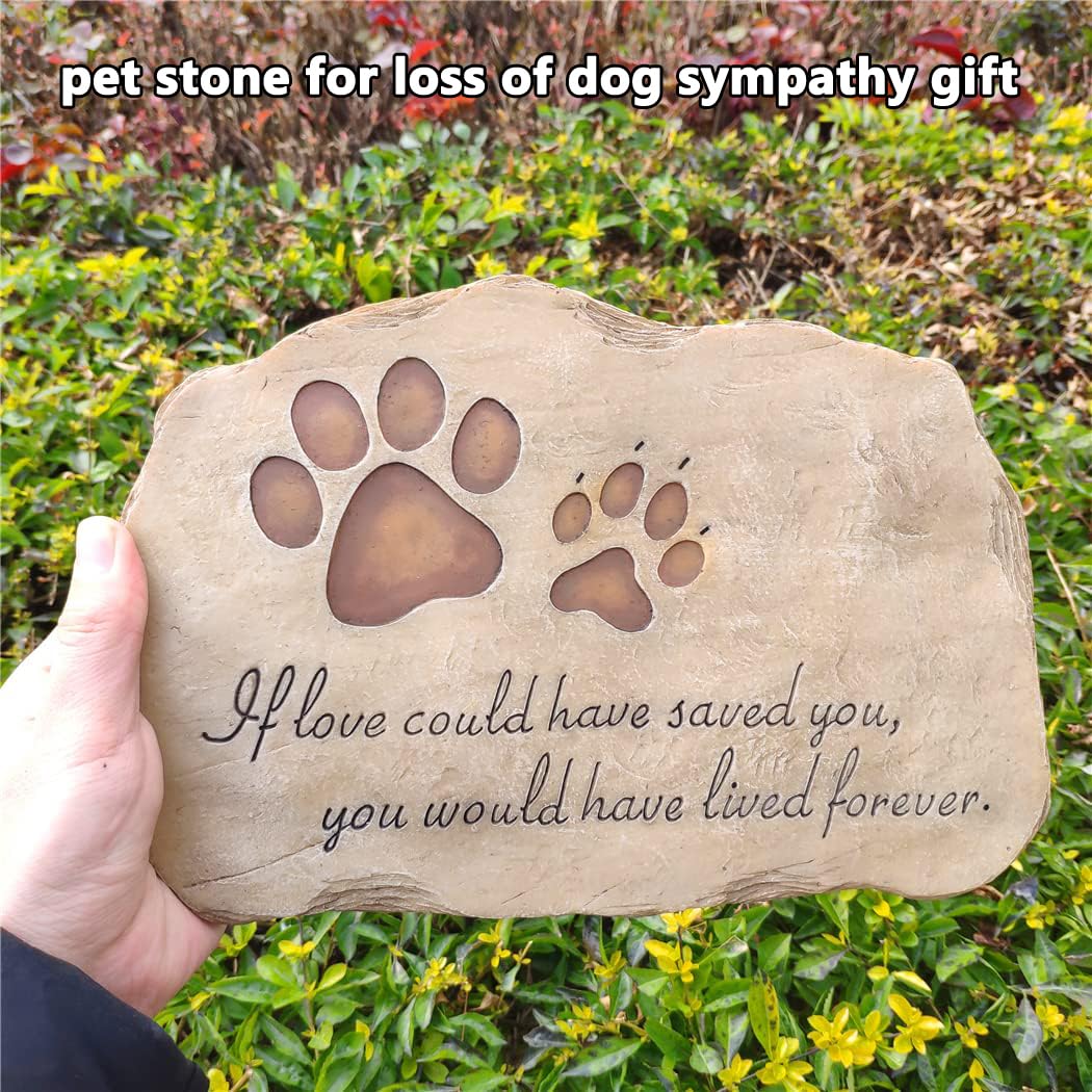 jinhuoba Paw Prints Dog Pet Memorial Stones, Pet Garden Stone Grave Marker for Dog or Cat, Hand-Painted Pet Memorial Gift Loss Gifts Sympathy Gifts for Dogs or Cats Indoor or...