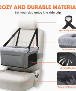 JOEJOY Deluxe Dog Booster Seat with Sturdy Metal Frame and Safety Leash for Small Pets up to 20 lbs - Portable Puppy Dog Car Seat with Thick Cushion and Storage Pockets for...
