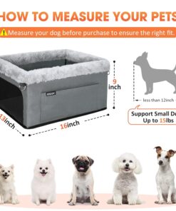 JOEJOY Deluxe Dog Booster Seat with Sturdy Metal Frame and Safety Leash for Small Pets up to 20 lbs - Portable Puppy Dog Car Seat with Thick Cushion and Storage Pockets for...