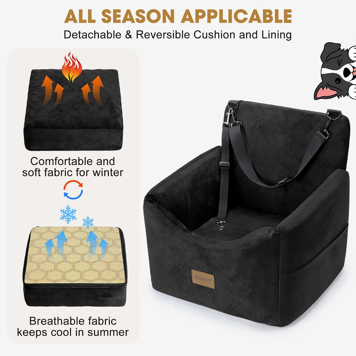 JOEJOY Dog Car Seats for Small Medium Dogs Under 35lbs, Dog Booster Seat with Detachable Washable Cover and Cushion, Memory Foam Pet Car Seat with Safety Belt and Storage...