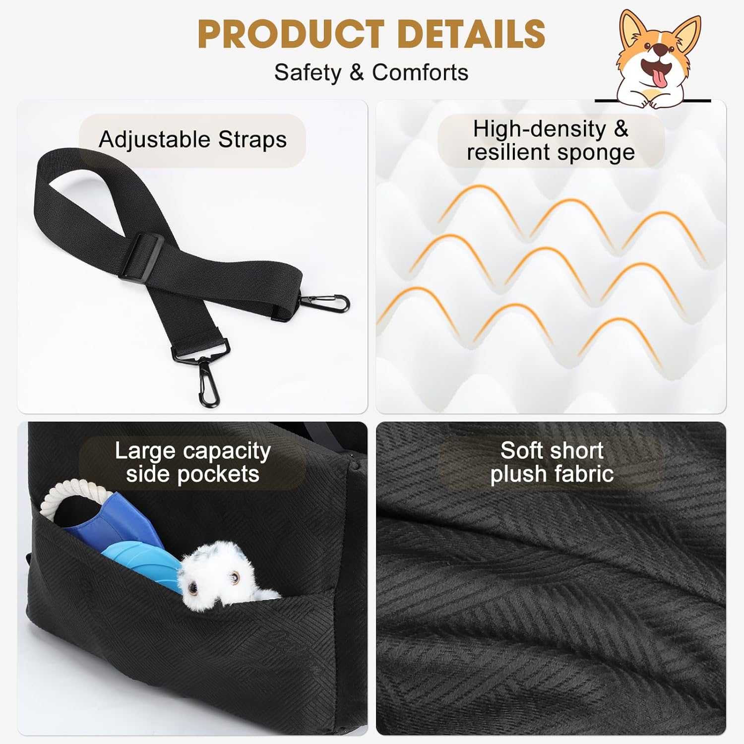 JOEJOY Dog Car Seats for Small Medium Dogs Under 35lbs, Dog Booster Seat with Detachable Washable Cover and Cushion, Memory Foam Pet Car Seat with Safety Belt and Storage...