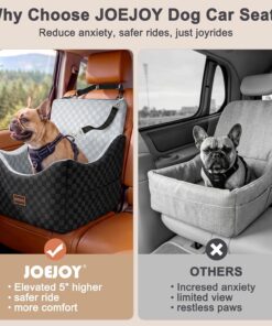 JOEJOY Elevated Dog Car Seat for Small/Medium Dogs up to 35 lbs, Memory Foam Booster Seat with Detachable Washable Cover, Travel-Safe Car Bed with Safety Belts & Storage...