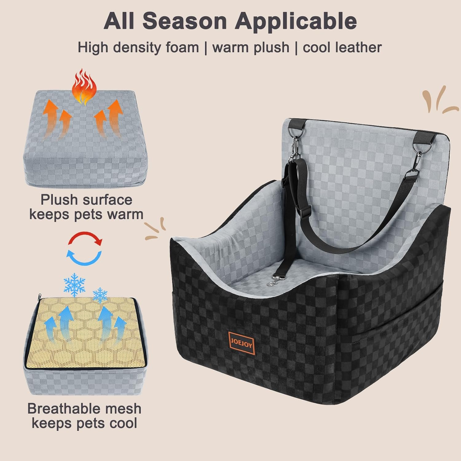 JOEJOY Elevated Dog Car Seat for Small/Medium Dogs up to 35 lbs, Memory Foam Booster Seat with Detachable Washable Cover, Travel-Safe Car Bed with Safety Belts & Storage...