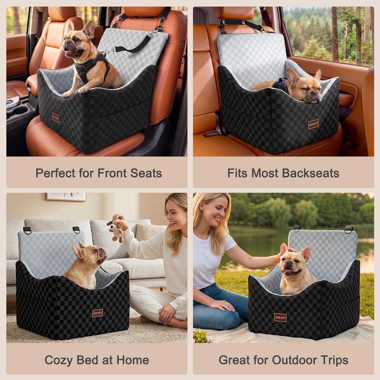 JOEJOY Elevated Dog Car Seat for Small/Medium Dogs up to 35 lbs, Memory Foam Booster Seat with Detachable Washable Cover, Travel-Safe Car Bed with Safety Belts & Storage...