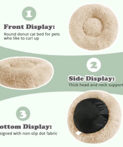 JOLLYVOGUE Dog & Cat Bed, Calming Anti-Anxiety Pet Bed for Small Dogs, Fluffy Donut Cushion for Small and Medium Pets (20