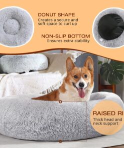 JOLLYVOGUE Small Dog Bed, Calming Soft Anti-Anxiety Donut Cat Bed, Washable Round Fluffy Cushion for Small and Medium Pets (20
