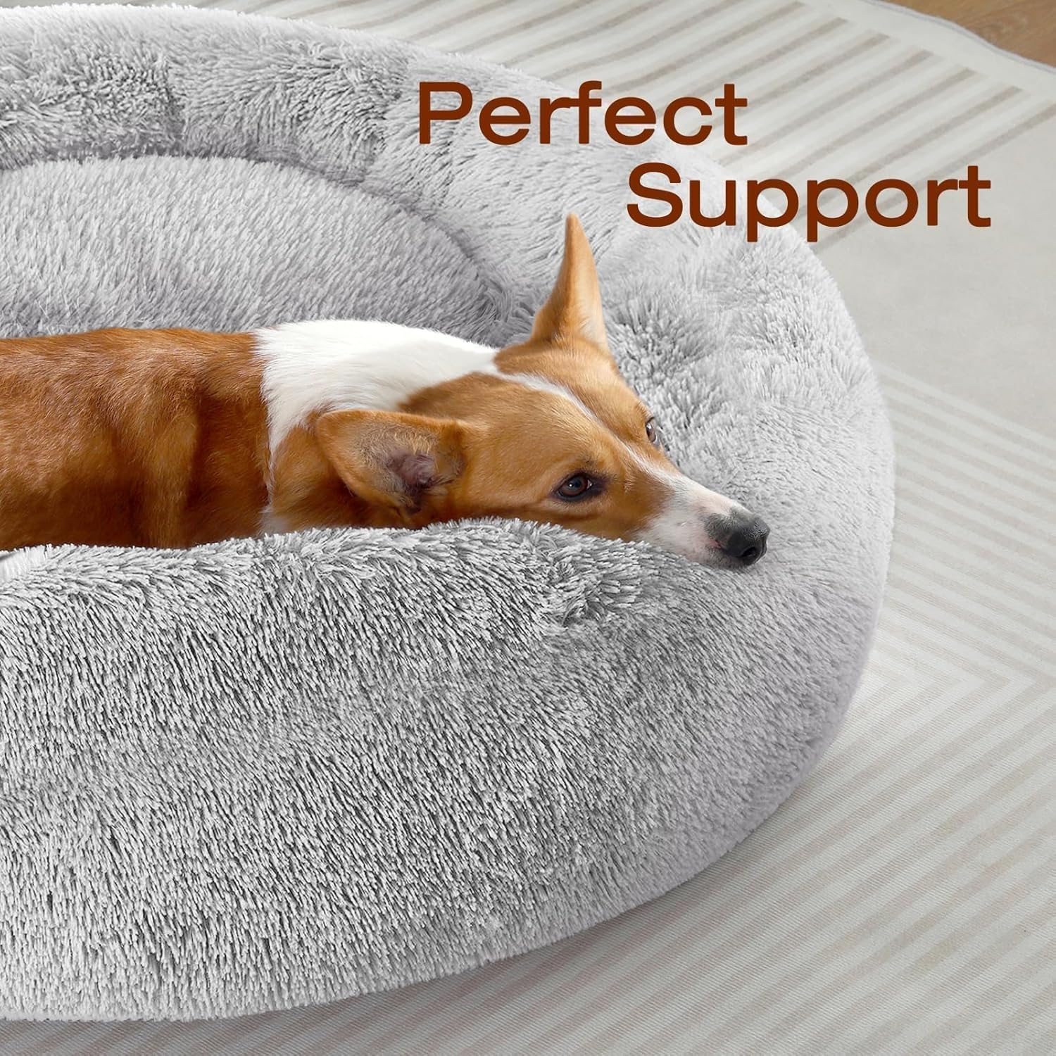 JOLLYVOGUE Small Dog Bed, Calming Soft Anti-Anxiety Donut Cat Bed, Washable Round Fluffy Cushion for Small and Medium Pets (20")