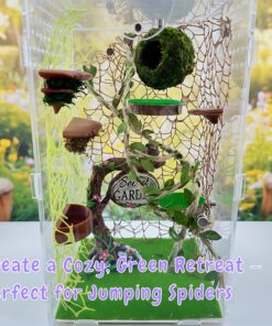 Jumping Spider Hideout, Habitat Decor— Handmade Moss Hideout & Hemp Rope Bridge, Fun Enclosure Accessories for Climbing & Hiding