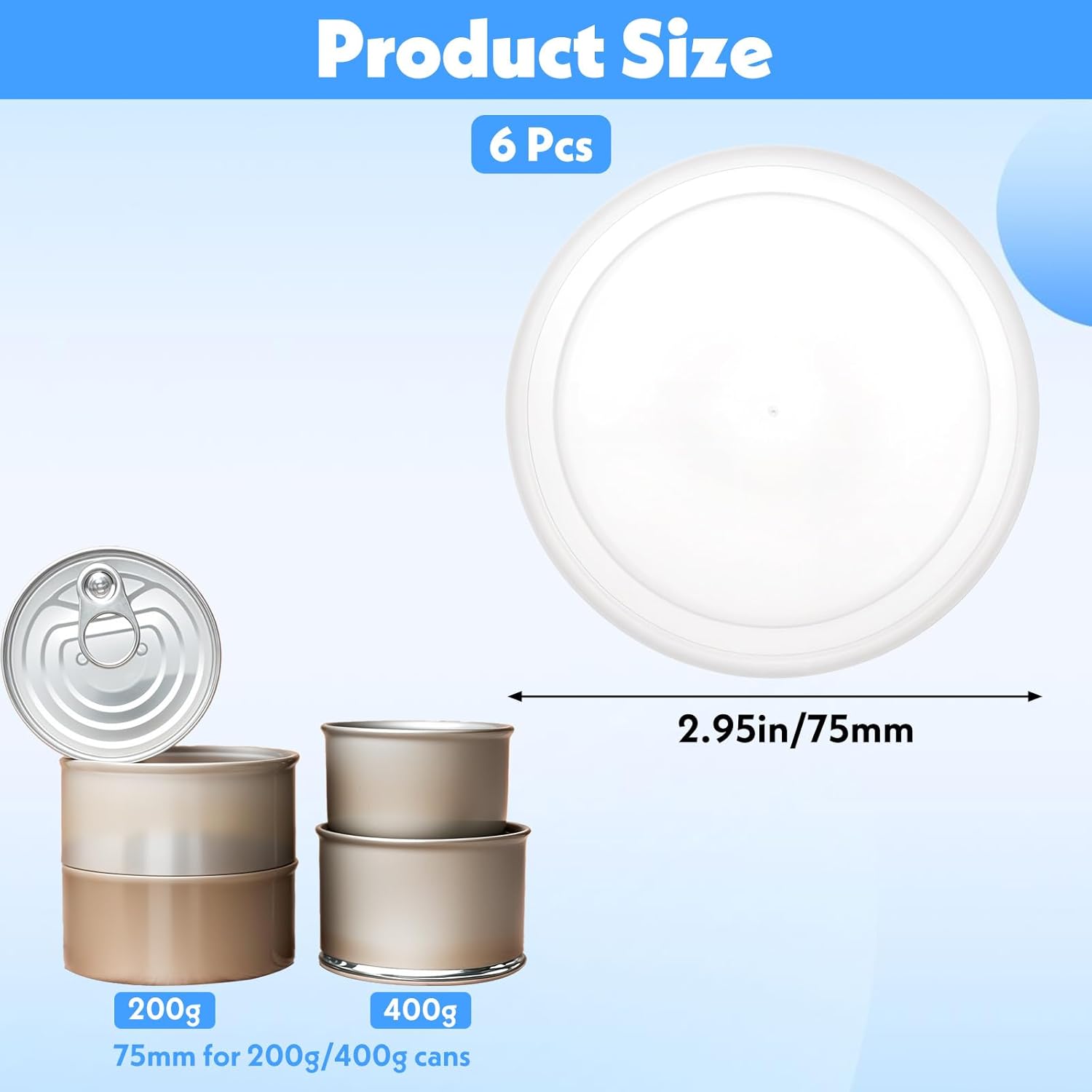 KALIONE 6 Pcs Dog Food Can Covers Lids - 75 mm Reusable Can Covers for Canned Goods or Pet Dog Cat Food Saver
