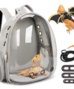 kathson Bearded Dragon Carrier with Harness and Leash Set, Large Reptile Travel Carrier Portable Lizard Backpack Clear Small Animals Carrying Bag for Gecko Hamster Rabbit...