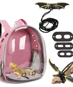 kathson Bearded Dragon Carrier with Harness and Leash Set, Large Reptile Travel Carrier Portable Lizard Backpack Clear Small Animals Carrying Bag for Gecko Hamster Rabbit...