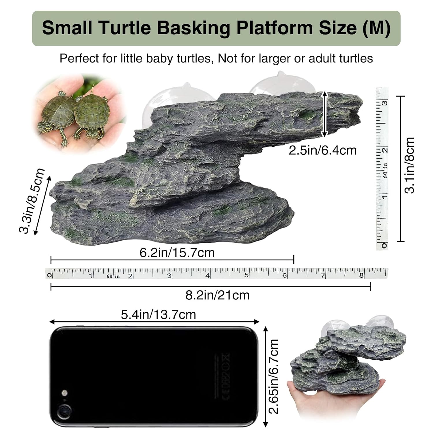 kathson Turtle Basking Platform Baby Tortoise Climbing Ramp Shale Reptiles Dock Resting Terrace Stone Aquarium Ornament Rock Landscaping Decoration for Frogs Newts (Medium...