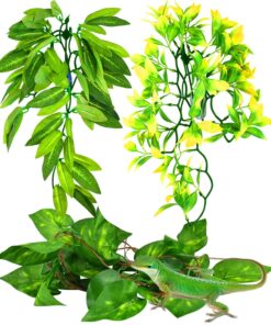 KATUMO Reptile Plants, 3 PCS Amphibian Hanging Plants with Suction Cup for Snake, Bearded Dragons, Lizards, Geckos, Toads, Hermit Crab Tank Pets Habitat Decorations