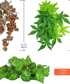 KATUMO Reptile Plants, 3 PCS Amphibian Hanging Plants with Suction Cup for Snake, Bearded Dragons, Lizards, Geckos, Toads, Hermit Crab Tank Pets Habitat Decorations