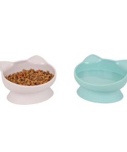 Kitty City Elevated Cat Bowls (Set of 2), Whisker-Friendly Raised Cat Food & Water Dishes, Modern Pedestal Design, Dishwasher Safe, 6.5 oz Each – White & Gray