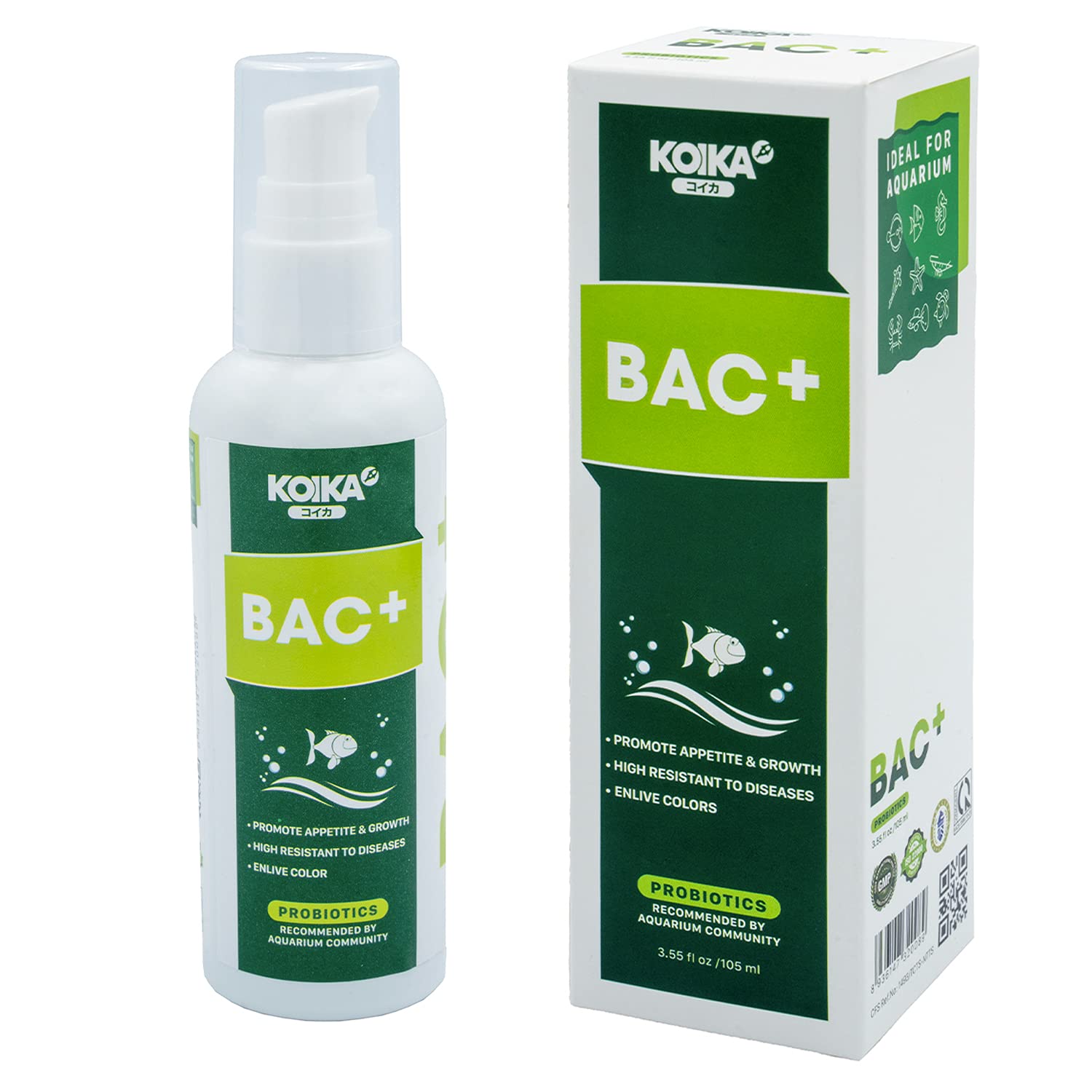 KOIKA BAC+ Aquarium Probiotics, Pleasant Smell, Disease Resistance, Immunity Boosting (BAC+ (New Formula), 105ml)