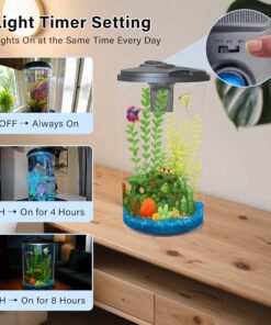 Koller Products Plastic 6-Gallon AquaView 360 Aquarium Kit for Tropical Fish, Betta Fish with LED Lighting and Power Filter Clear, 4-Piece Set