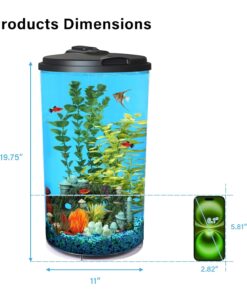 Koller Products Plastic 6-Gallon AquaView 360 Aquarium Kit for Tropical Fish, Betta Fish with LED Lighting and Power Filter Clear, 4-Piece Set
