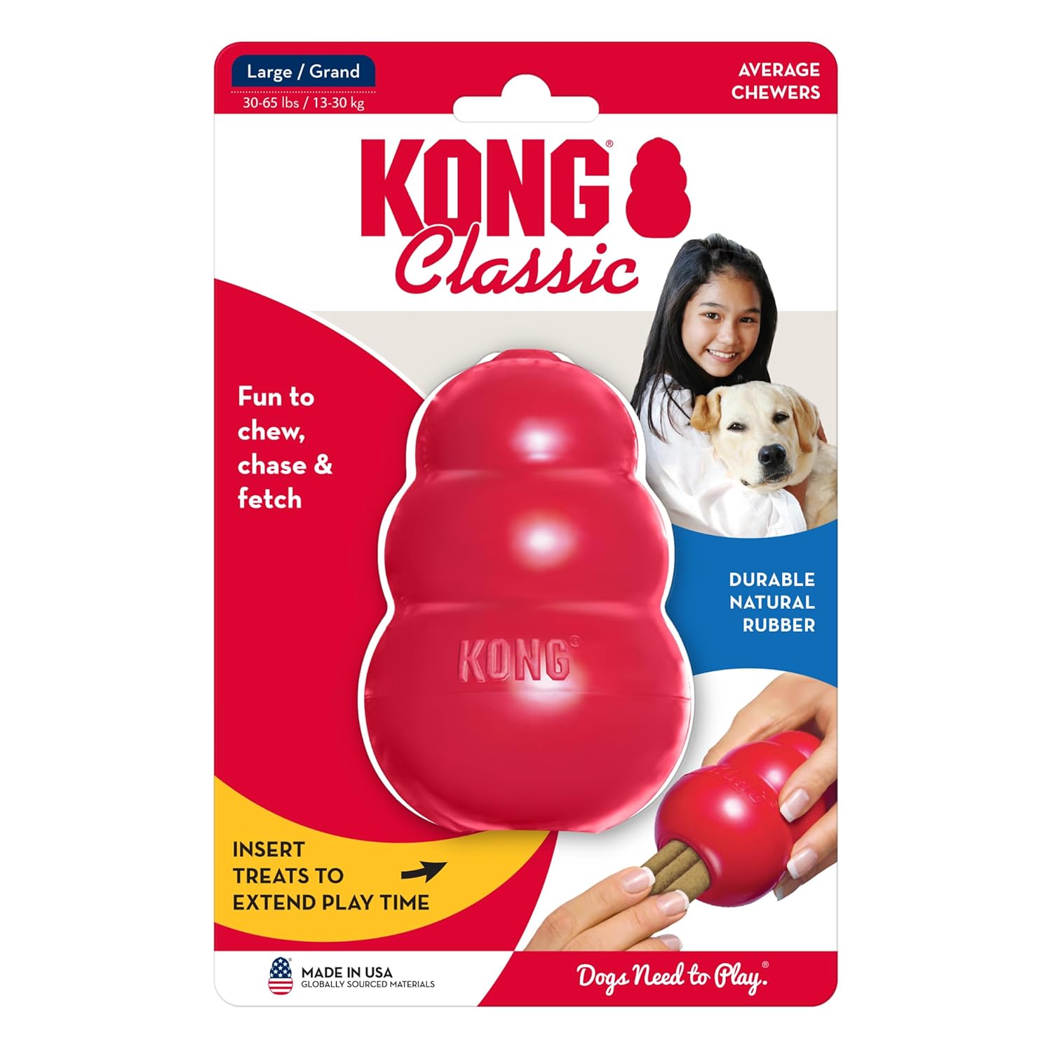 KONG Classic Stuffable Dog Toy - Fetch & Chew Toy for Dogs - Treat-Filling Capabilities & Erratic Bounce for Extended Play Time - Durable Natural Rubber Material - for Large Dogs