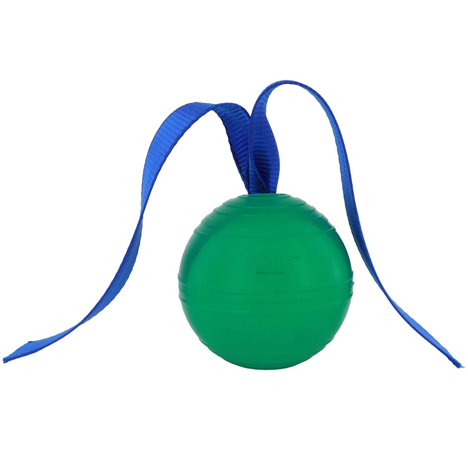 KoreFlex Ball & Tail - Horse-Equine Toy, 4.75" Green Ball, Shape Maintaining Rubber, Durable Strap, Treat Stuffing Center, Toss-Bounce-Play