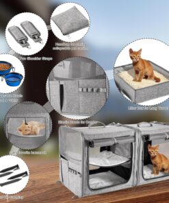 Large Cat Carrier for 2 Cats with Zipper Locks, Double Cat Carrier with Travel Litter Box, Soft Pet Travel Carrier for Cats and Small Dogs Up to 45 Lbs, Gray