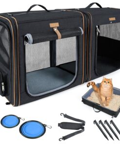 Lekereise Large Cat Carrier for 2 Cats, 2-in-1 Cat Travel Carrier with Litter Box, (17.7