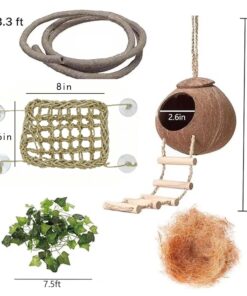 Leopard Gecko Tank Accessories. Reptile Hammock Vines Plants with Coconut Shell Ladder Hideout Hermit Crab Decor for Bearded Dragon Lizard Chameleon Crested Gecko Tortoise Snake