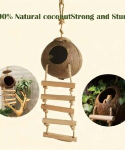 Leopard Gecko Tank Accessories. Reptile Hammock Vines Plants with Coconut Shell Ladder Hideout Hermit Crab Decor for Bearded Dragon Lizard Chameleon Crested Gecko Tortoise Snake