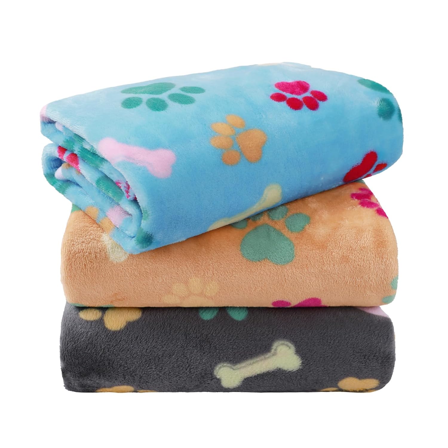 LINENLUX 1 Pack 3 Blankets Super Soft Fluffy Premium Fleece Dog Blankets for Puppy Cat Pet Blanket Flannel Throw Warm Sleep Dog Paw 23x16 inches