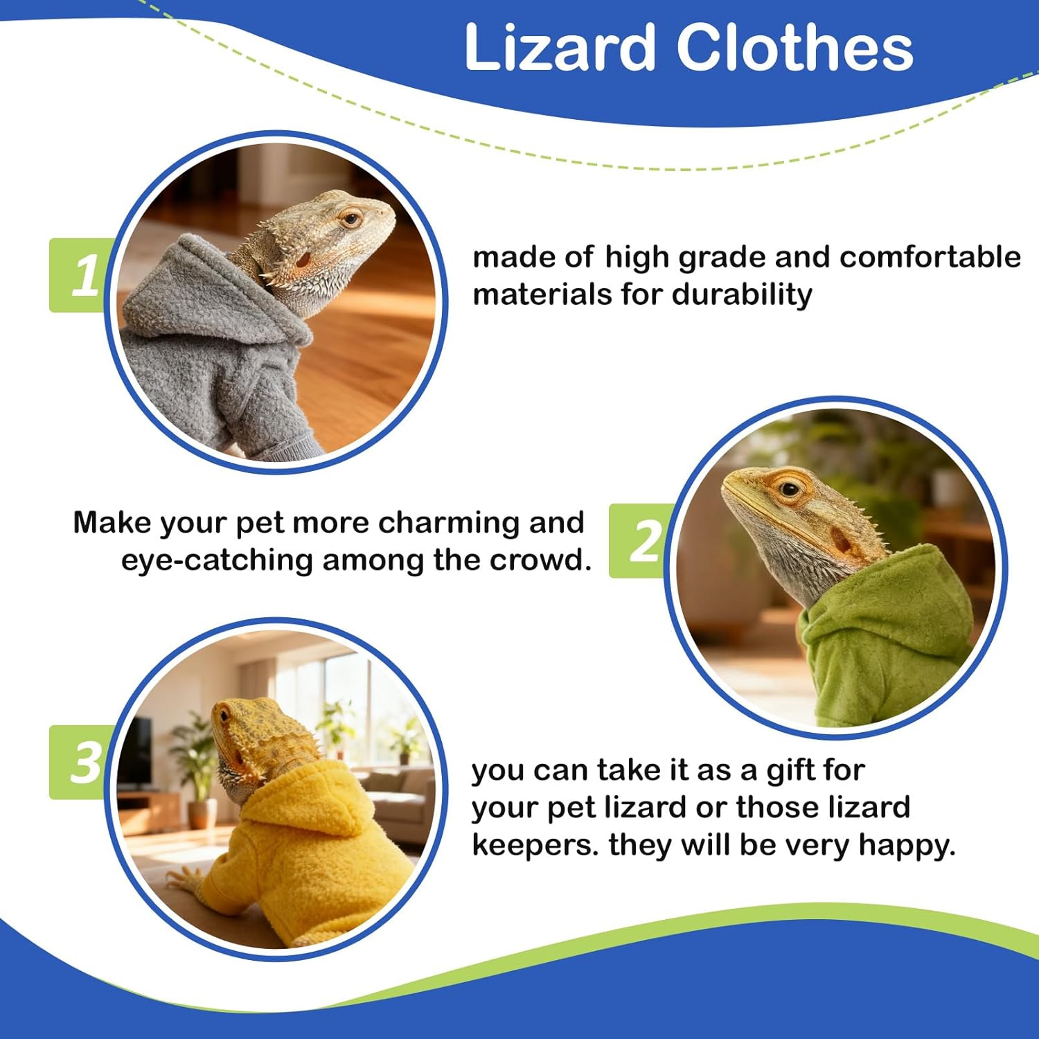 Lizard Clothes for Bearded Dragons Reptile Apparel Handmade Cotton Material Hoodies Gift for Lizards, Bearded Dragons, Crested Geckos, and Chameleons(Grey)