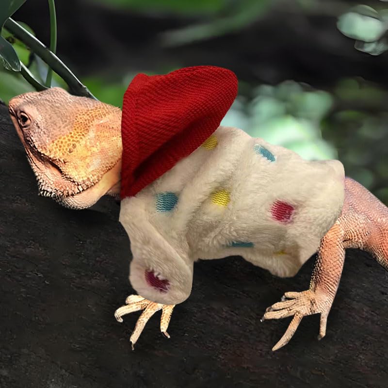 Lizard Clothes for Bearded Dragons Reptile Apparel Handmade Cotton Material Hoodies Gift for Lizard Small Animal Gecko Chameleon(Dot Pattern)