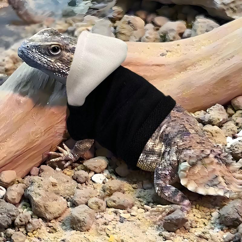 Lizard Clothes for Bearded Dragons Reptile Apparel Handmade Cotton Material Hoodies Gift for Lizard Small Animal Gecko Chameleon(Black and white)